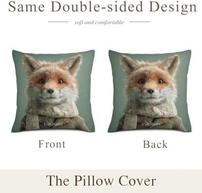 InkRain Winter Animal Cute Fox Pillow Cover 20x20 Inch Set of 2 Home Decor Decorative Cotton Linen Illustration Pillowcases for Living Room House Sofa