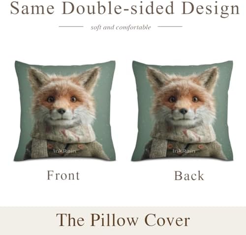 InkRain Winter Animal Cute Fox Pillow Cover 18x18 Inch Set of 2 Home Decor Decorative Cotton Linen Illustration Pillowcases for Living Room House Sofa