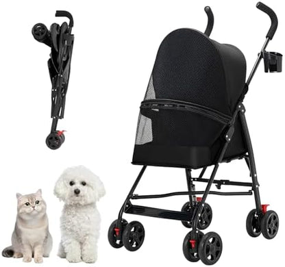 Cat Stroller Foldable Lightweight for Small Dogs Cats 0-15 lb Black