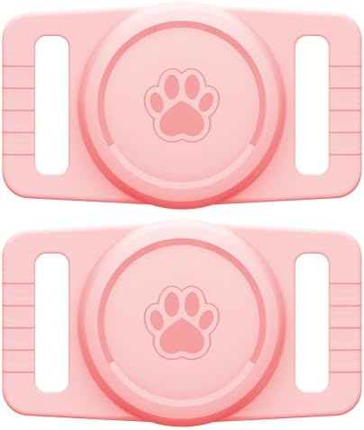 GOCII for Airtag Dog Collar Holder 2 Pack,Waterproof Dog Collar Holder for Apple AirTag(Gen 1 & 2),Silicone Air Tags Case for Dog Collars(Light Pink)