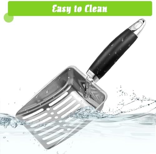 Cat Litter Scoop - Stainless Steel Metal Cat Litter Scoop-Kitty Metal Scooper-Sturdy Mesh Scooper - Mesh Shovel-Easy to Clean - Suitable for Cat Litter Box - Light Black