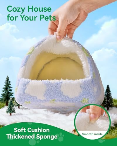 Guinea Pig Hideout Winter Warming Guinea Pig House,Washable Hamster Hideout Small Winter Fluffy Warm Cave for Parrot, Hamsters, Guinea Pigs & Small Animals, Machine Washable Cozy