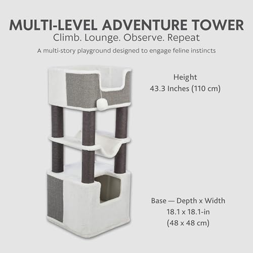 Trixie Lucano 43.3-in XXL Cat Tree, Indoor Cat Furniture with Jute Scratching Posts, Sisal and Plush Covered Condo, Dangling Interactive Toys, Gray
