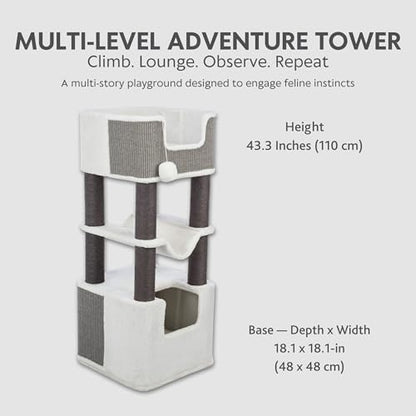 Trixie Lucano 43.3-in XXL Cat Tree, Indoor Cat Furniture with Jute Scratching Posts, Sisal and Plush Covered Condo, Dangling Interactive Toys, Gray
