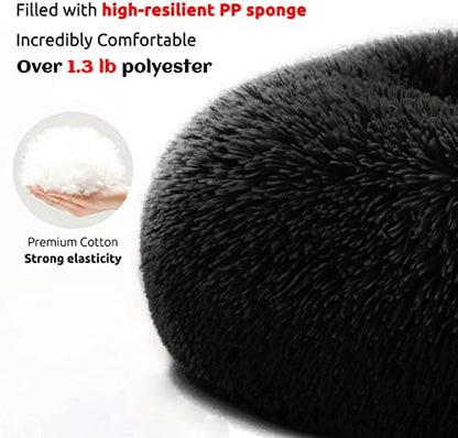 HACHIKITTY Calming Pet Sofa Bed Mat, Washable Fluffy Couch Cover for Dogs and Cats, Anti-Slip Bottom (37"x 33"x 6", Black)