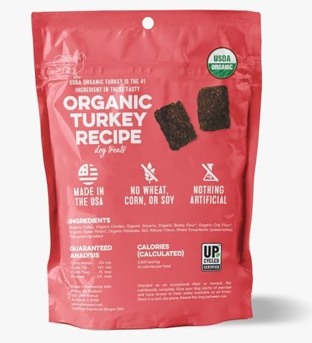 Organic Dog Treats, Turkey Sweet Potato, 4 Ounces, USDA Organic, Made in USA, for All Breeds and Ages, Training
