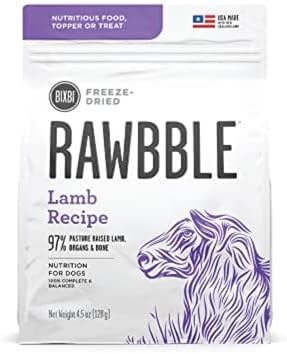 BIXBI Liberty Freeze-Dried Dog Food Topper & Treats, Lamb – 97% Meat & Organs, No Refrigeration – USA Made, 4.5 oz
