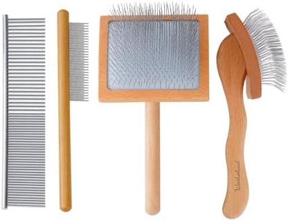 Slicker Brush for Long Haired Dogs, Wooden Ergonomic Handle