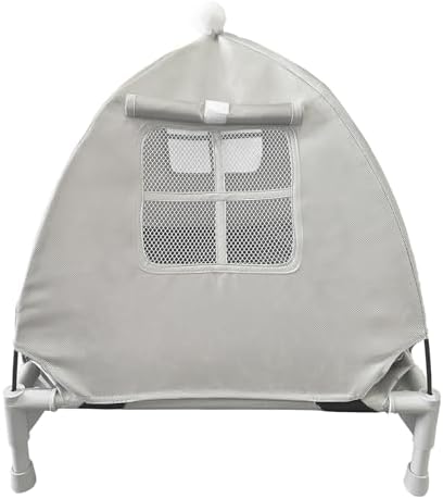 Pozico Elevated Dog Bed with Canopy and Breathable Mesh for Small Dog and Cat, 18.5x18.5x16.9 inch, Gray