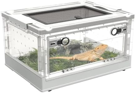 OMEM Large Portable Reptile Tank with 360 View, Mesh Top, Foldable Frame, Bottom Pulley, Ideal Habitat for Gecko, Frog, Spider, Lizard, Turtle, Scorpion (White)