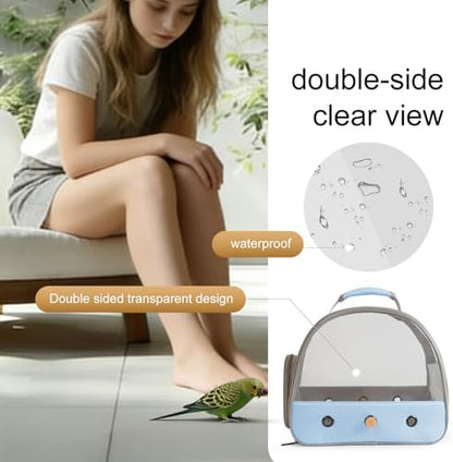 Bird Carrier, Portable Small Bird Parrot Parakeet Carrier with Standing Perch and Soft Mat, Side Access Window Collapsible (Blue, Clear Windows)