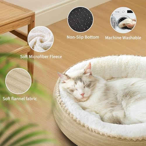 Zerbuger 20in Camel Round Dog Bed Sofa for Dogs Cats, Machine Washable