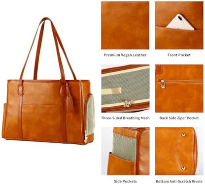 Stylish Dog Purse Carrier, Leather Pet Carrier Bag for Small Dogs Cats Puppy, Airline Approved Soft-Sided Carrier Brown