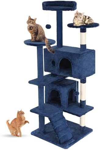 FDW | 54" Cat Tree Tower | Navy Blue | Multi-Level Indoor Activity Center