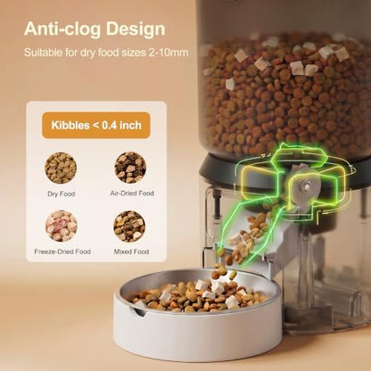 Automatic Cat Feeder 4L Timed Cat Dry Food Dispenser Auto Pet Feeder Portion Control up to 9 Meals/Day for Cats and Small Dogs Dual Power Supply, with Stainless Bowl Fresh Food, Easy Clean
