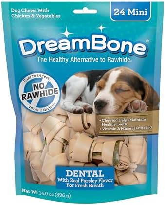 DreamBone Dental Mini Bones Rawhide-Free Dog Treats, 24 Count