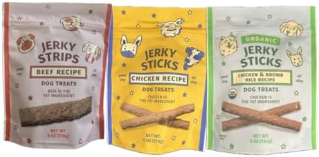 Dog Treats, Jerky Sticks - 1 of Each (3 Pack, Variety - Beef/Chicken/Chicken and Brown Rice)