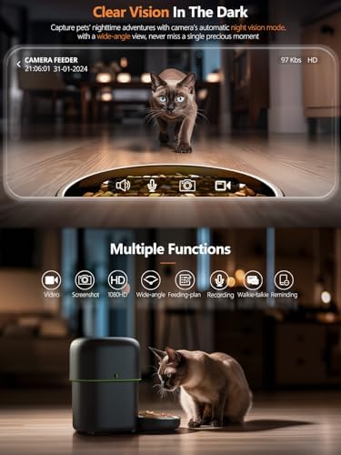 Automatic Cat Feeder with Camera - 5G WiFi Auto Cat Food Dispenser, 1080P HD Video with Night Vision, 1-15 Meals, 1-99 Portions, 2-Way Audio, Keeps Food Fresh, Timed Pet Feeder Also for Dogs