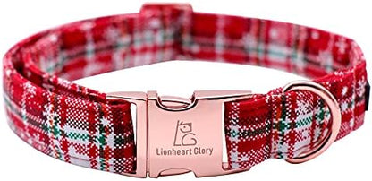 Lionheart glory Christmas Plaid Dog Collar Adjustable Soft Dog Collar with Bowtie, Pet Gift Dog Collars Bow for Small Medium Large Dogs