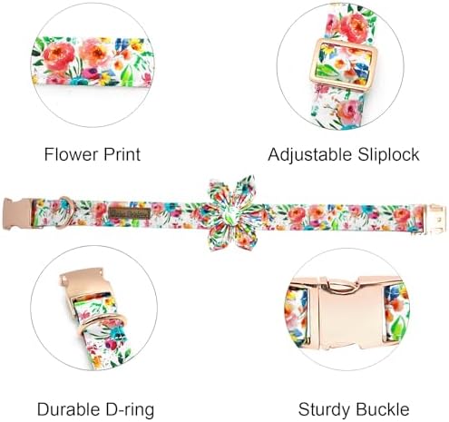 Dog Collar Cute Flowers Print Pet Collar Soft Collar with Flower Adjustable Metal Buckle Collars Gift for X-Large Dogs
