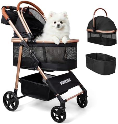 Pet Stroller for Small/Medium Dogs Cats, 50 lbs, 3-in-1 Foldable Stroller