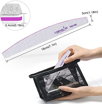 Canvalite 10 PCS Nail File Professional Nail Files Reusable Double Sided Emery Board(100/180 Grit) Nail Styling Tools for Home and Salon Use Christmas Gifts for Women