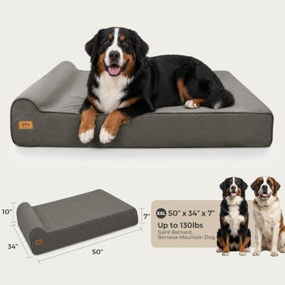 Sytopia XXL 35D Memory Foam Dog Bed for Extra Large Dogs – 7" Thick Orthopedic Pet Couch for Seniors and Big Breeds up to 150 Pounds, with Waterproof Liner & Washable Cover, 50"x 34"x 7", Dark Grey