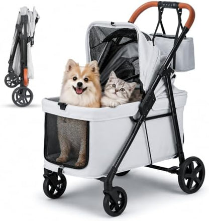 Foldable Pet Stroller Small Dogs Cats Up to 70 lb All-Terrain, Gray
