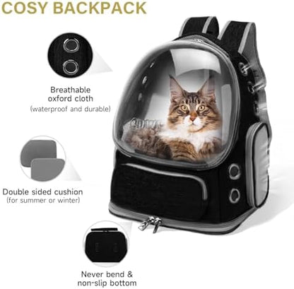 Cawypety Cat Backpack Carrier Large Space Bubble Backpack up to 12lbs Black
