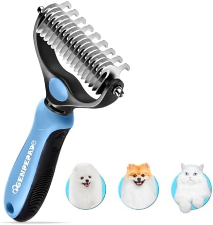 Undercoat Rake for Dogs & Cats, Dematting Comb with Extra Wide Double-Sided Stainless Steel Teeth for Detangling, Deshedding, Brushing, Thinning & Removing Shed Fur, Knots, Mats, and Tangles in Pets