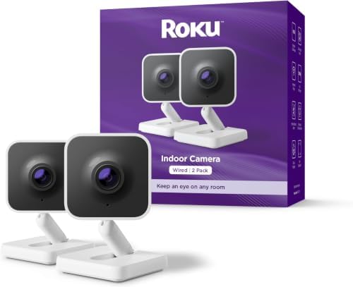 Roku New Indoor Camera 2024 - Home Security - 16-Pack - Wired Security Camera & Pet Monitor with 1080p HD Color Night Vision, Compatible with Alexa & Google, Motion & Sound Detection, WDR & WiFi 6