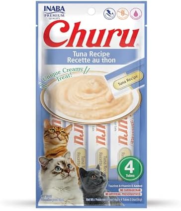 INABA Churu Lickable Purée Natural Cat Treats (Tuna Recipe, 4 Tubes)