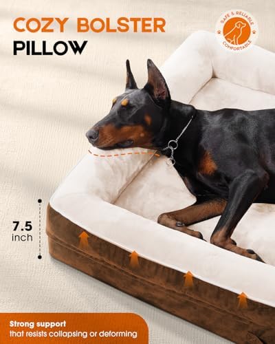 Upvilla Orthopedic Dog Bed XXL, Four-Sided Dog Sofa, Washable Cover, Brown
