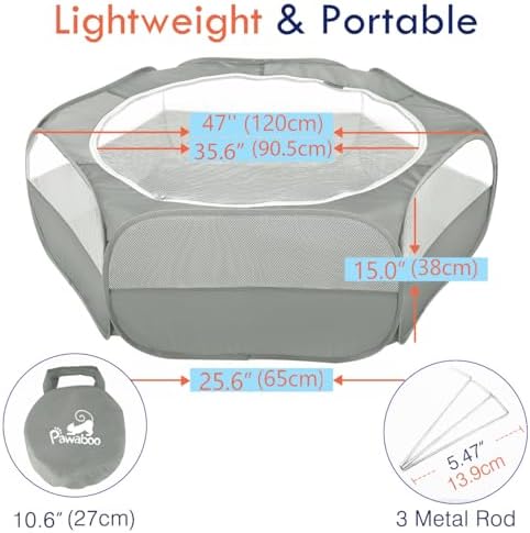 Pawaboo Small Animal Playpen with Zippered Cover,Light Gray