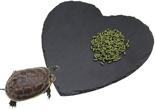 Reptile Basking Platform, 12 × 12 inch Tortoise Rock Plate, Heart Shape Natural Rock Reptile Food Dish, Turtle Feeding Bowl, Habitat Decor for Bearded Dragon Chameleon Frog Lizard Gecko Hermit Crab