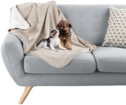 Waterproof Pet Blanket - 30x40-Inch Reversible Sherpa Fleece Throw Protects Couches, Cars, and Beds from Spills, Stains, and Fur by PETMAKER (Tan)