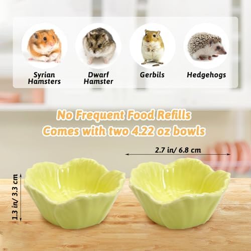 Tfwadmx 2 Pcs Hamster Food Bowl, Ceramic Dwarf Hamster Food Bowl Feeder Water Rat Bowl Small Animal Food Dish for Golden Bears, Hedgehogs, Dutch Pigs, Parrots (Yellow)