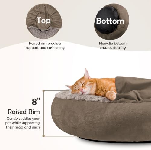 JOEJOY Small Dog Bed Cat Bed with Hooded Blanket, Cozy Cuddler Luxury Puppy Pet Bed, Donut Round Calming Anti-Anxiety Dog Burrow Cave Bed - Anti-Slip Bottom and Machine Washable 23 inch