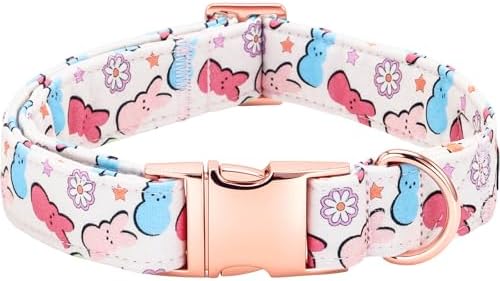 Easter Dog Collar, Colorful Rabbit Print Pet Collars Pink Cute Durable Metal Buckle Girl and Boy Dog Collars Adjustable for Small Medium Large Dogs