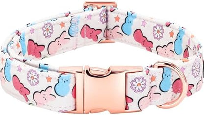 Easter Dog Collar, Colorful Rabbit Print Pet Collars Pink Cute Durable Metal Buckle Girl and Boy Dog Collars Adjustable for Small Medium Large Dogs