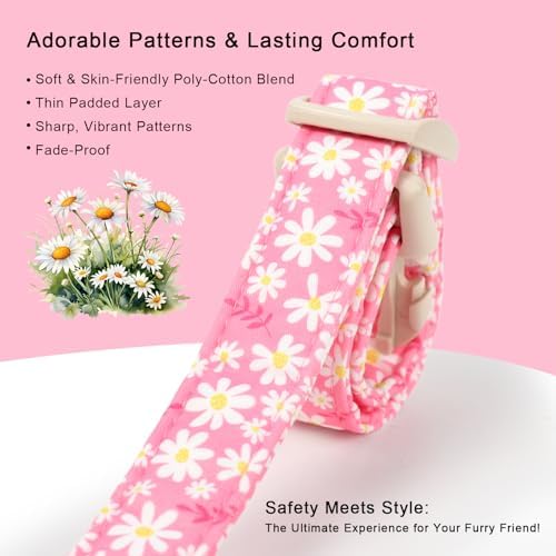 Daisy Dog Collar Pink Girl Dog Collars for Large Dogs - Lightweight Adjustable Spring/Summer Floral Female Dogs Everyday Collar with Safety Buckle L