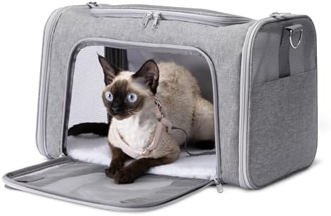Amazon Basics Soft Cat & Dog Carrier with Adjustable Shoulder Strap, Airline-Approved, Foldable and Portable Design, Mesh Ventilation, Folds Flat for Storage