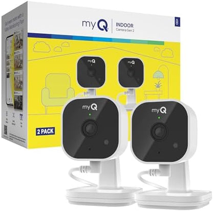 myQ Indoor Plug-in Security Camera Gen 2 – 2K Smart Wi-Fi Camera with Night Vision, Baby and Pet Monitor, Motion Detection and Alerts, 2-Way Audio & App Control, 2 Pack