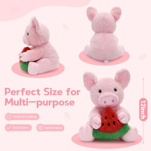 MaoGoLan Pig Stuffed Animal Kawaii Cute Pig Plush, 11.8" Watermelon Stuffed Pig Plushies Toy, Gift for Girls Kids Boys Adults, Home Room Office Desk Decor (Pink)