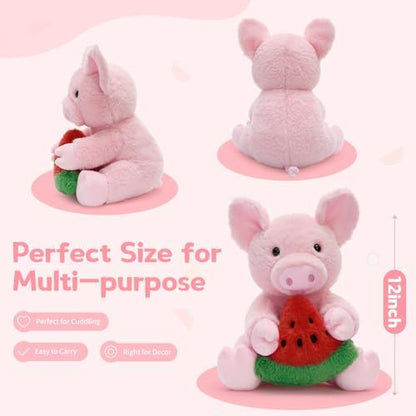 MaoGoLan Pig Stuffed Animal Kawaii Cute Pig Plush, 11.8" Watermelon Stuffed Pig Plushies Toy, Gift for Girls Kids Boys Adults, Home Room Office Desk Decor (Pink)