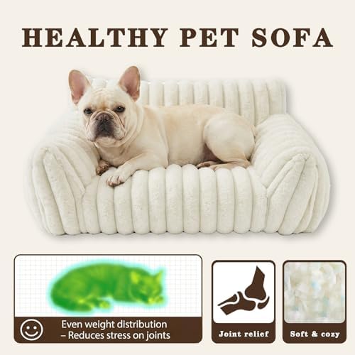 Cat Couch for Indoor Cats,Cute Cat Bed Cover Fully Removable and Machine Washable, Supportive Faux Rabbit Fur Cat Sofa with Non-Slip Base, Cat Friendly Couch