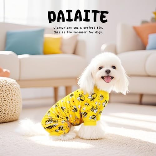 Paiaite Dog Pajamas Onesie: Comfortable Four-Legged Apparel for Small, Medium, & Large Dogs, Polyester Material for Comfort, Wrinkle Resistance, Moisture Wicking, Stretchiness Cute Bee Pink XS