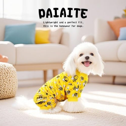 Paiaite Dog Pajamas Onesie: Comfortable Four-Legged Apparel for Small, Medium, & Large Dogs, Polyester Material for Comfort, Wrinkle Resistance, Moisture Wicking, Stretchiness Cute Bee Sky Blue 2XL