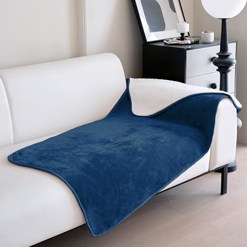 gogobunny Dog Blanket, Waterproof Reversible Sherpa Fleece Throw Blanket, Furniture Cover for Bed, Couch, Sofa Protection from Liquid Pee and Pet Fur of Puppy, Cat (Navy Blue, 30x70 inches)