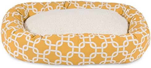 Majestic Pet 24 Inch Links Sherpa Calming Dog Bed Washable – Cozy Soft Round Dog Bed with Spine for Head Support - Fluffy Donut Dog Bed 24x19x7 (inch) – Round Pet Bed Small - Yellow
